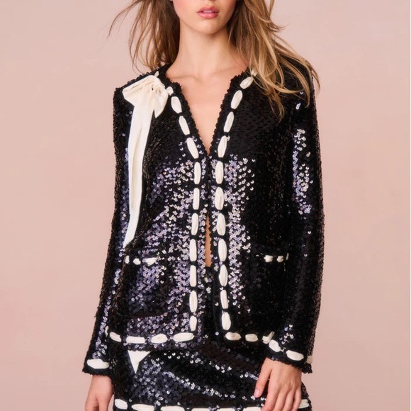 NWT LoveShackFancy Rosina Black Sequin Jacket, size 2 - Picture 1 of 5
